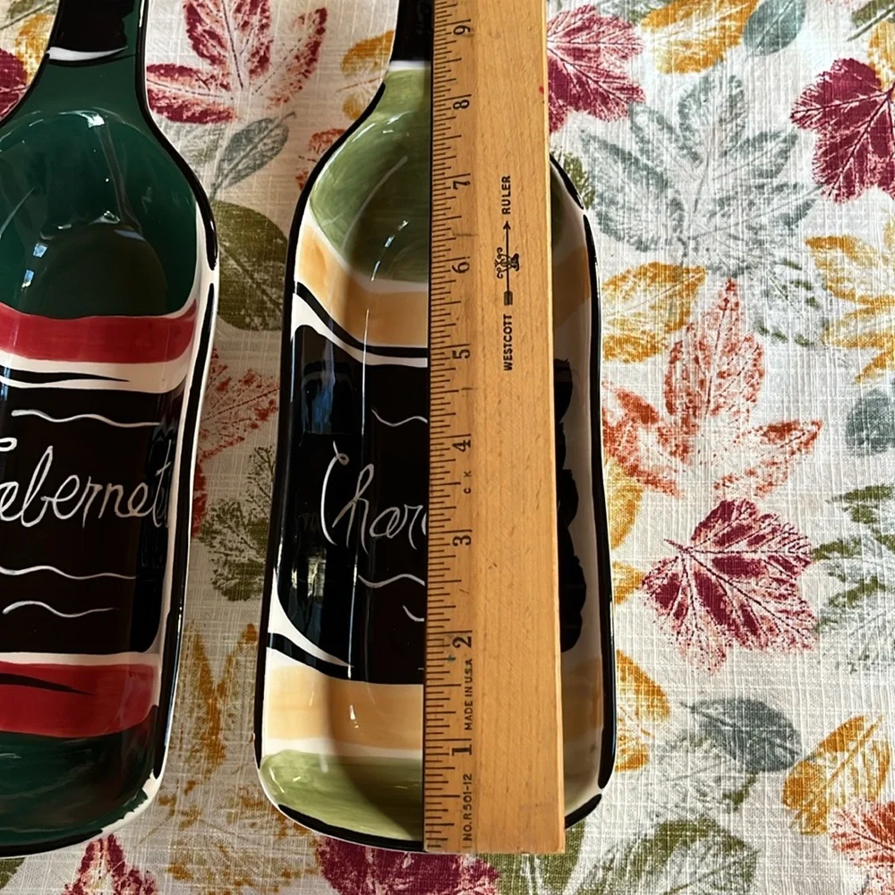 Clay Art CABERNET CHARDONNAY set of 2 ceramic dishes display bar wine